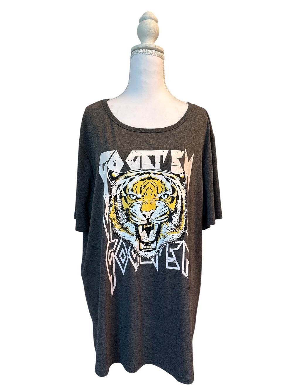 Graphic Tiger Tee - Dark Gray with Yellow Accent